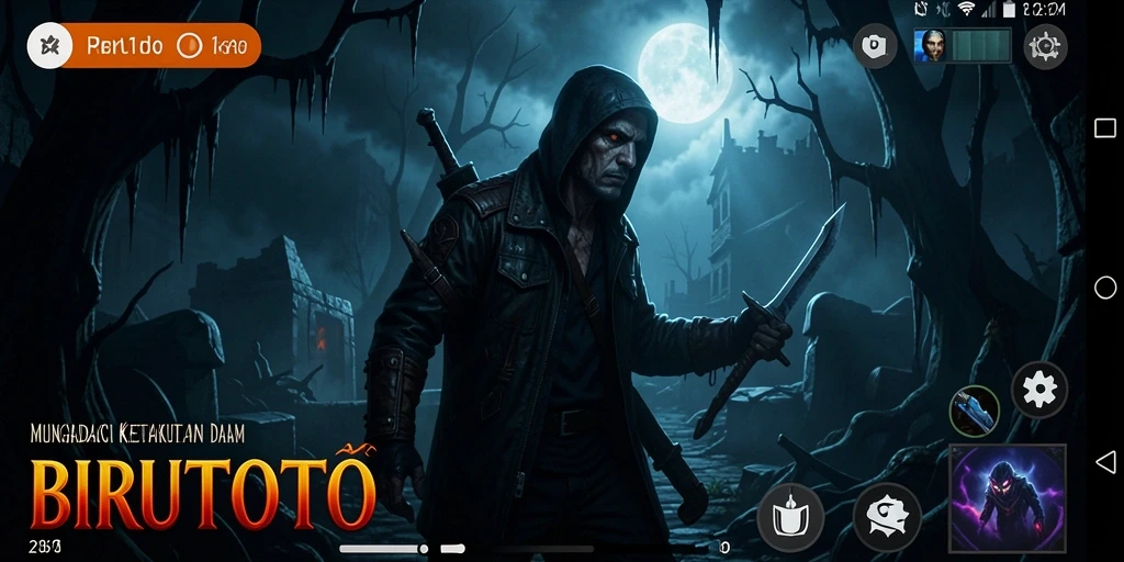 Tampilan gameplay <strong>BIRUTOTO</strong> yang mencekam dalam suasana horor.