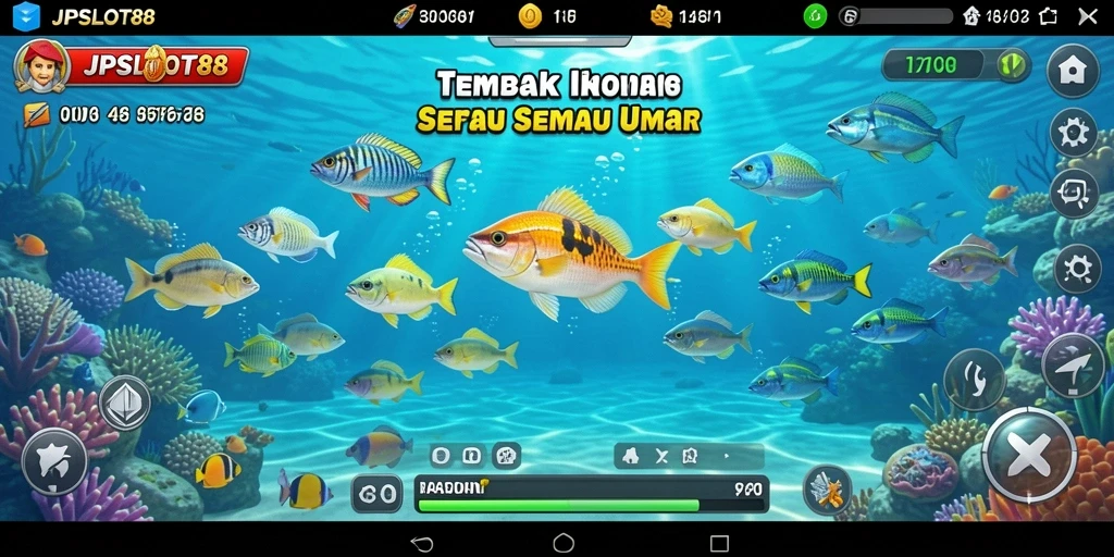 Screenshot gameplay JPSLOT88 menunjukkan aksi tembak ikan yang mendebarkan.