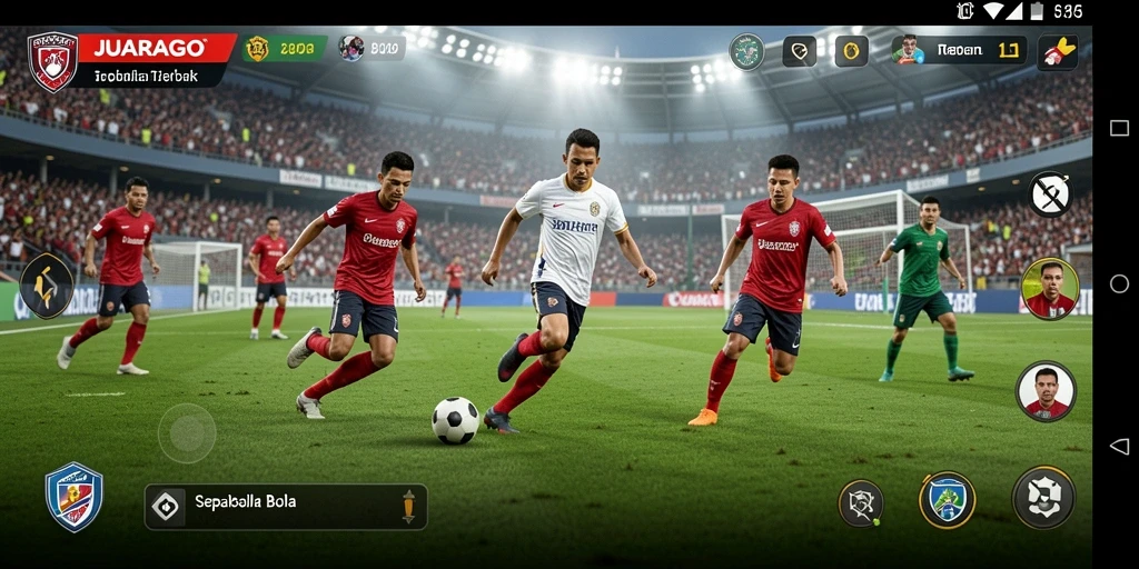Tampilan gameplay JUARAGO yang menegangkan di lapangan sepak bola.