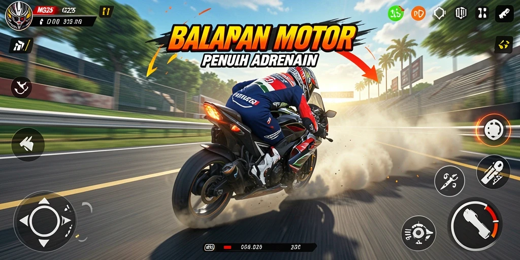 Gameplay MG525 yang intens dan mendebarkan dalam balapan motor.