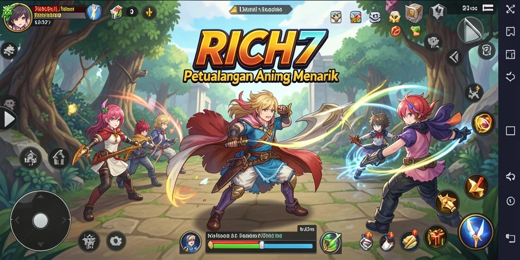 Screenshot RICH7 menampilkan karakter anime dalam aksi pertarungan menarik.